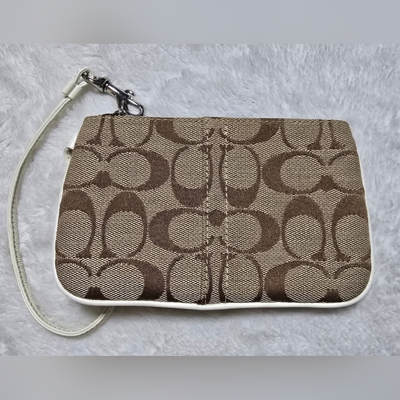 Coach Wristlet Signature Canvas Money Coin Zip Purse Brown Tan C Mini Wallet - Picture 7 of 8